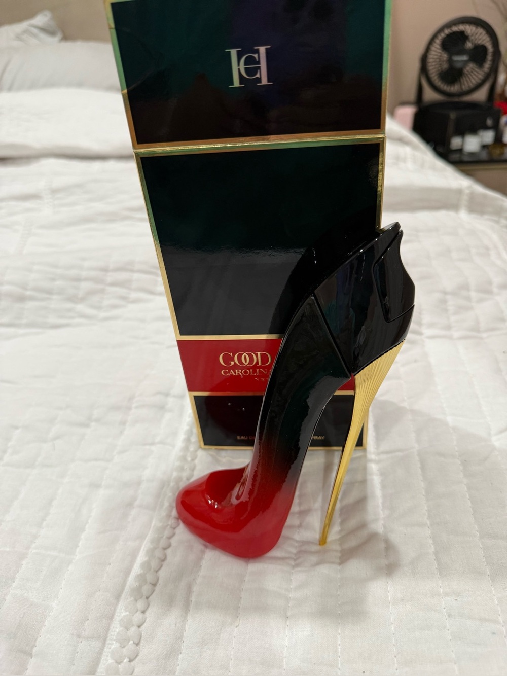Carolina Herrera Black-to-Red Gradient Stiletto Pump with Gold Heel